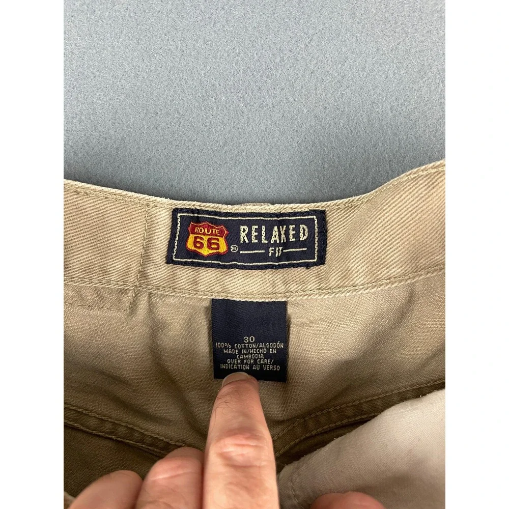 Route 66 Relaxed Fit Walking Shorts Gorpcore Streetwear Vintage‎ Khaki Cotton 30